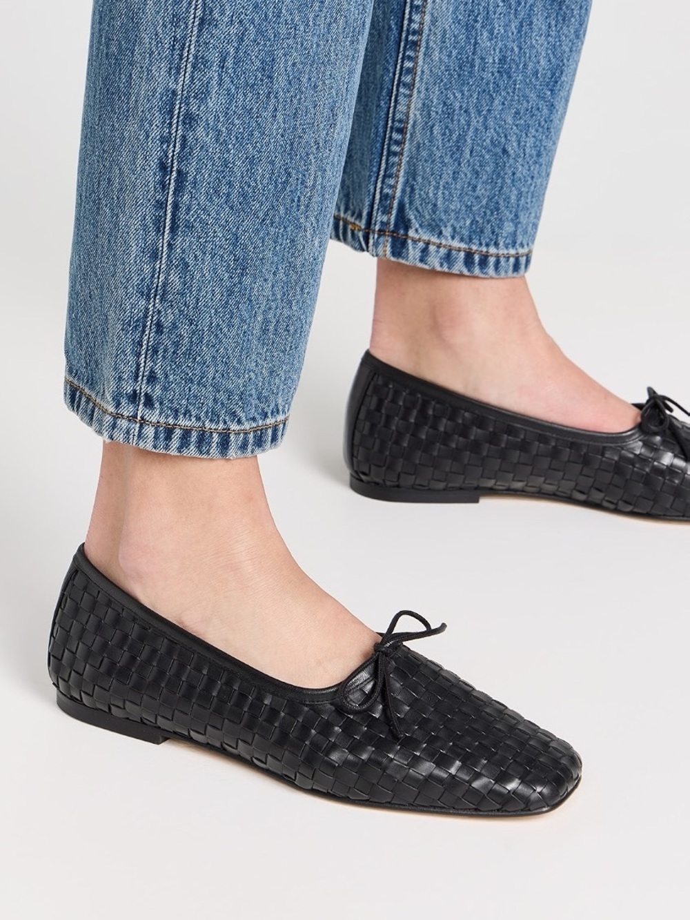 Freda Salvador Jada Square Toe Woven Leather Ballet Flats Black Size 6